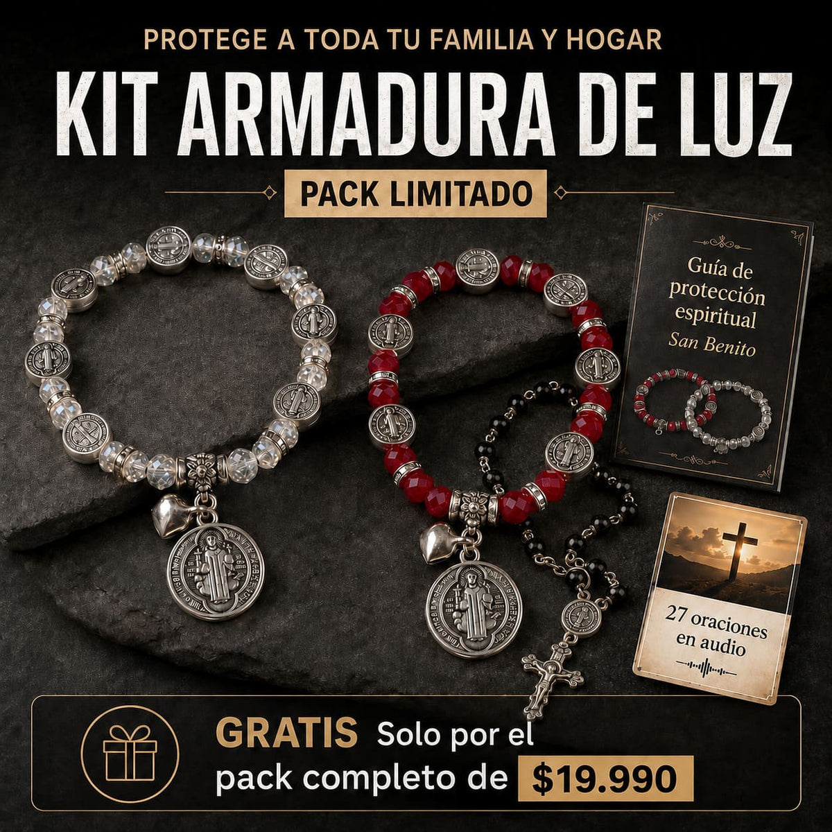 Pulsera San Benito - Kit Armadura de Luz contra el Mal Generacional