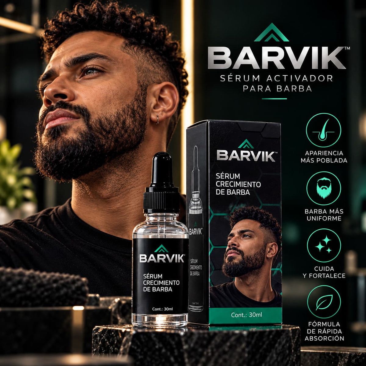 BARVIK™ — Sérum para una Barba Más Densa y Uniforme en 14 días